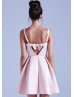 Satin Straps V Back Short Prom Dress
